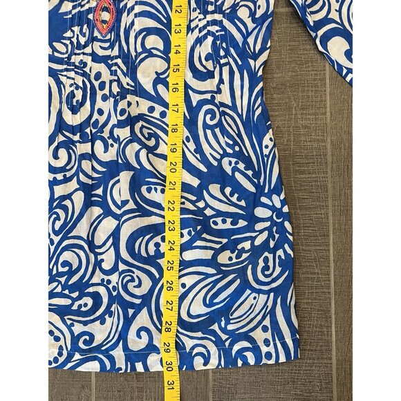 Lilly Pulitzer Sarasota Beaded Tunic Size Medium Cotton Blue V Neck Paisley - Picture 7 of 11